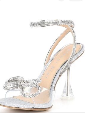Gianni Bini Silver Crystal Bow Ankle-Strap Heels